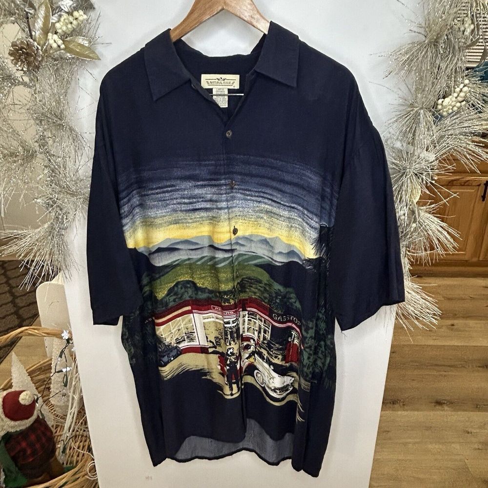Natural Issue Shirt Men's L Cars‎ 1950 Route 66 Graphic Print Rayon Hawaiian